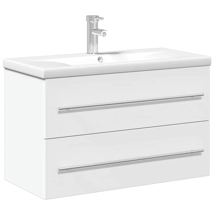 Armoire lavabo de salle de bain avec bassin intégré blanc - 2