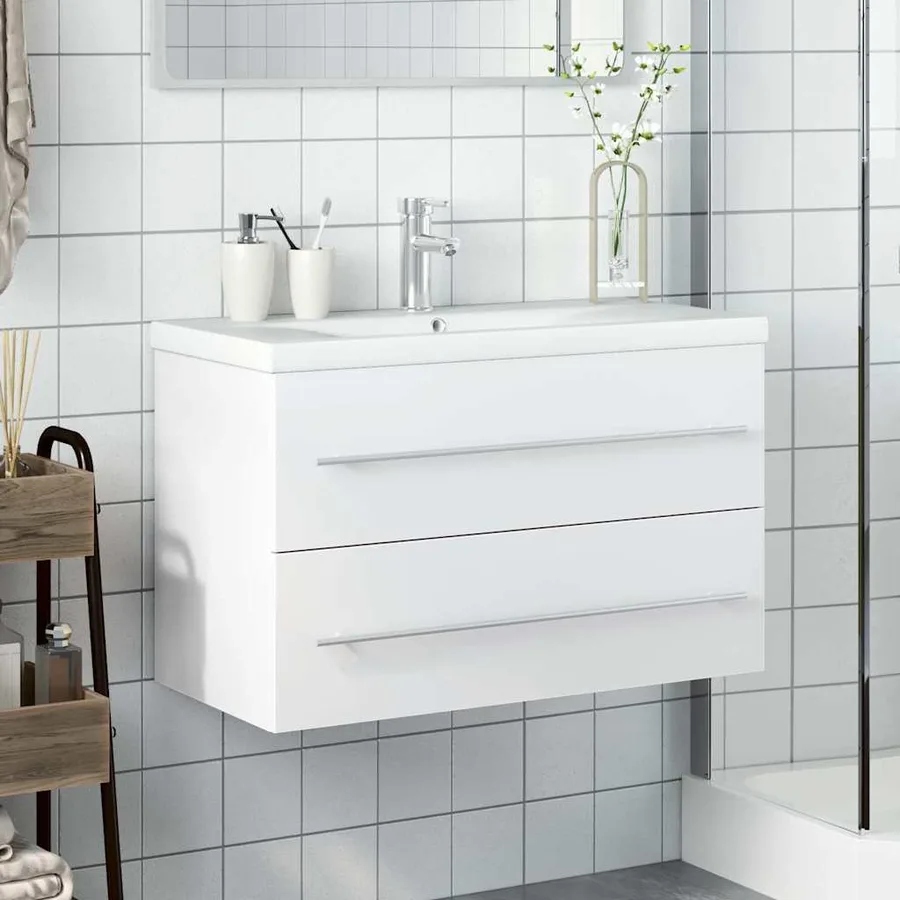 Armoire lavabo de salle de bain avec bassin intégré blanc - 3