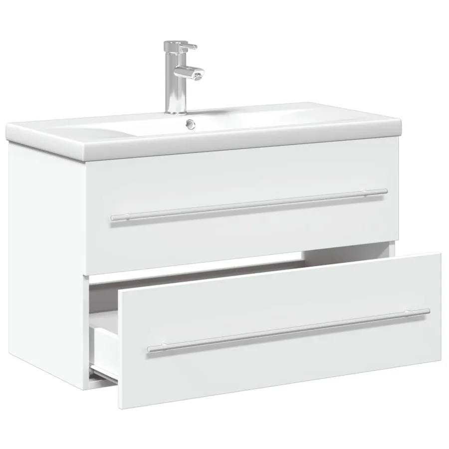 Armoire lavabo de salle de bain avec bassin intégré blanc - 5