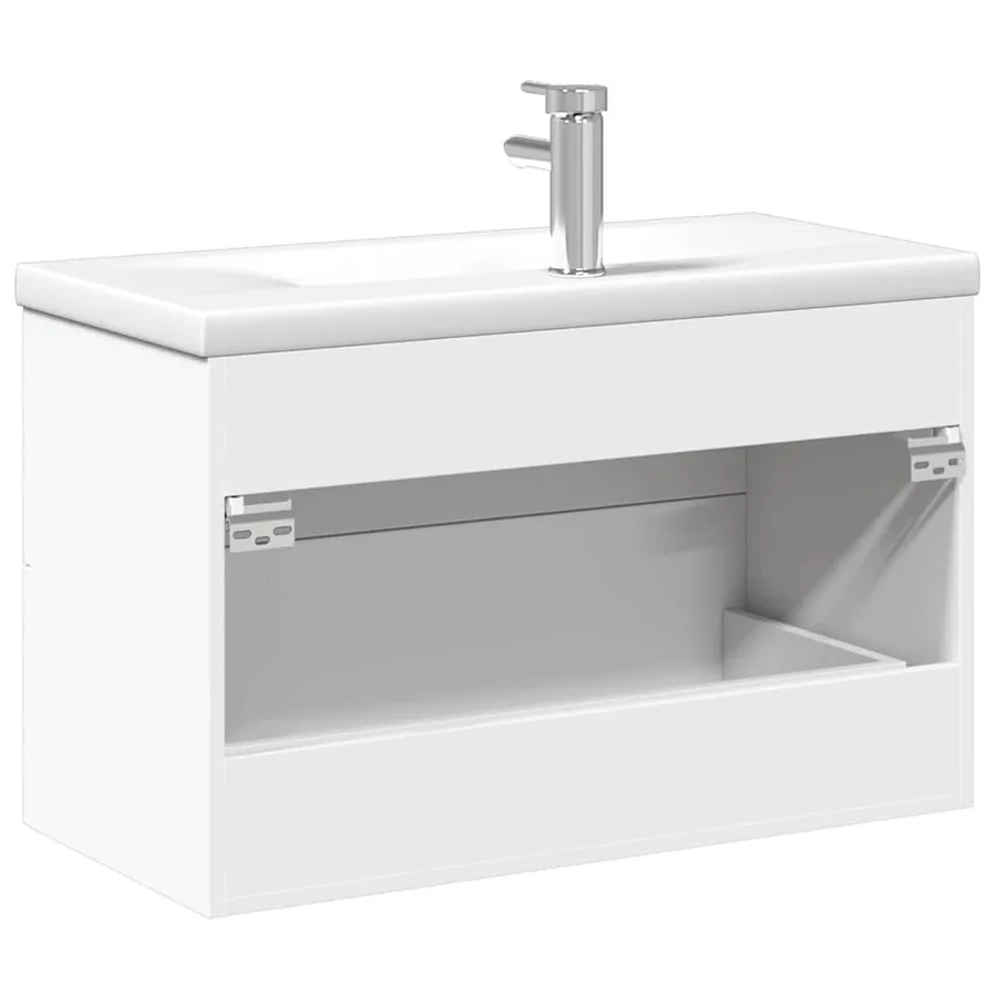 Armoire lavabo de salle de bain avec bassin intégré blanc - 7