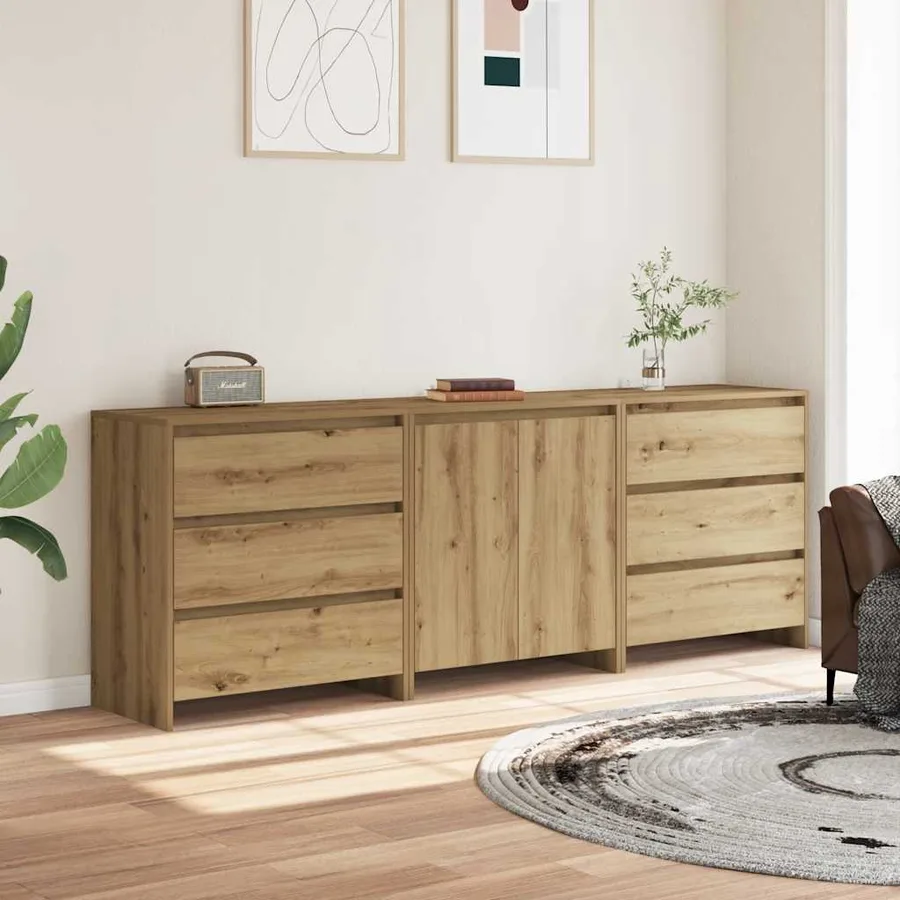 Buffet 3 pcs chêne artisanal bois d'ingénierie - 3