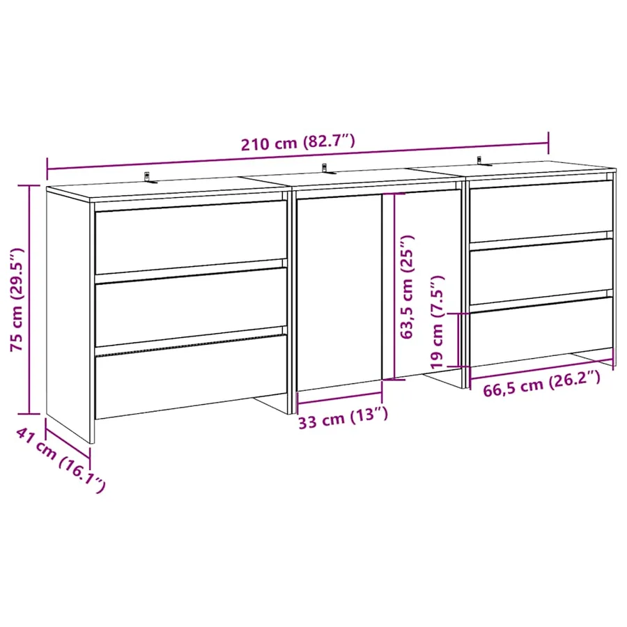 Buffet 3 pcs chêne artisanal bois d'ingénierie - 9