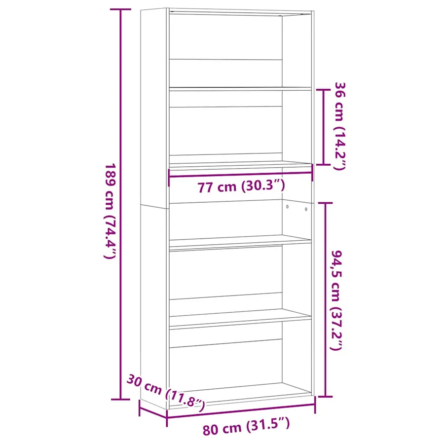 Bibliothèque chêne artisanal 80x30x189 cm bois d'ingénierie - 8