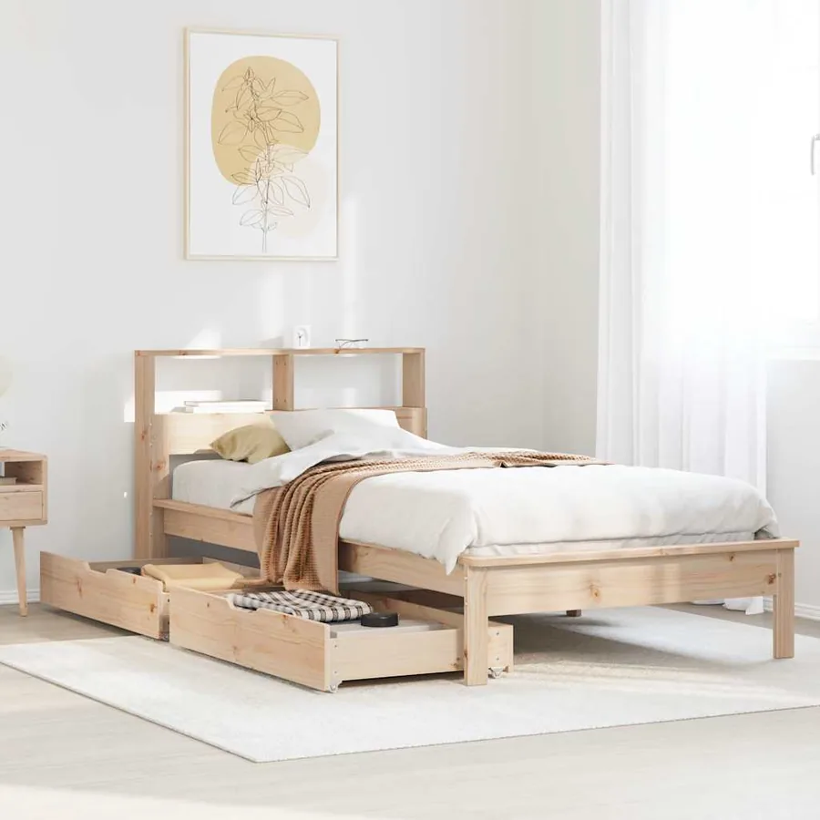 Lit bibliothèque sans matelas 90x190 cm bois de pin massif