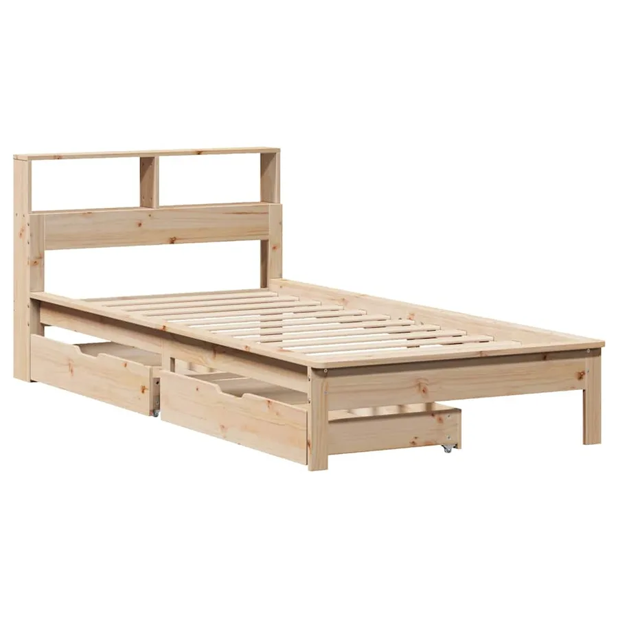 Lit bibliothèque sans matelas 90x190 cm bois de pin massif - 3