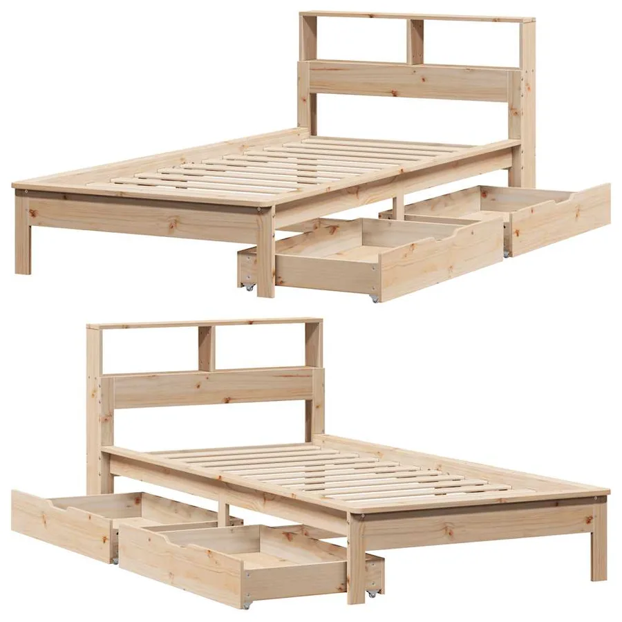 Lit bibliothèque sans matelas 90x190 cm bois de pin massif - 9