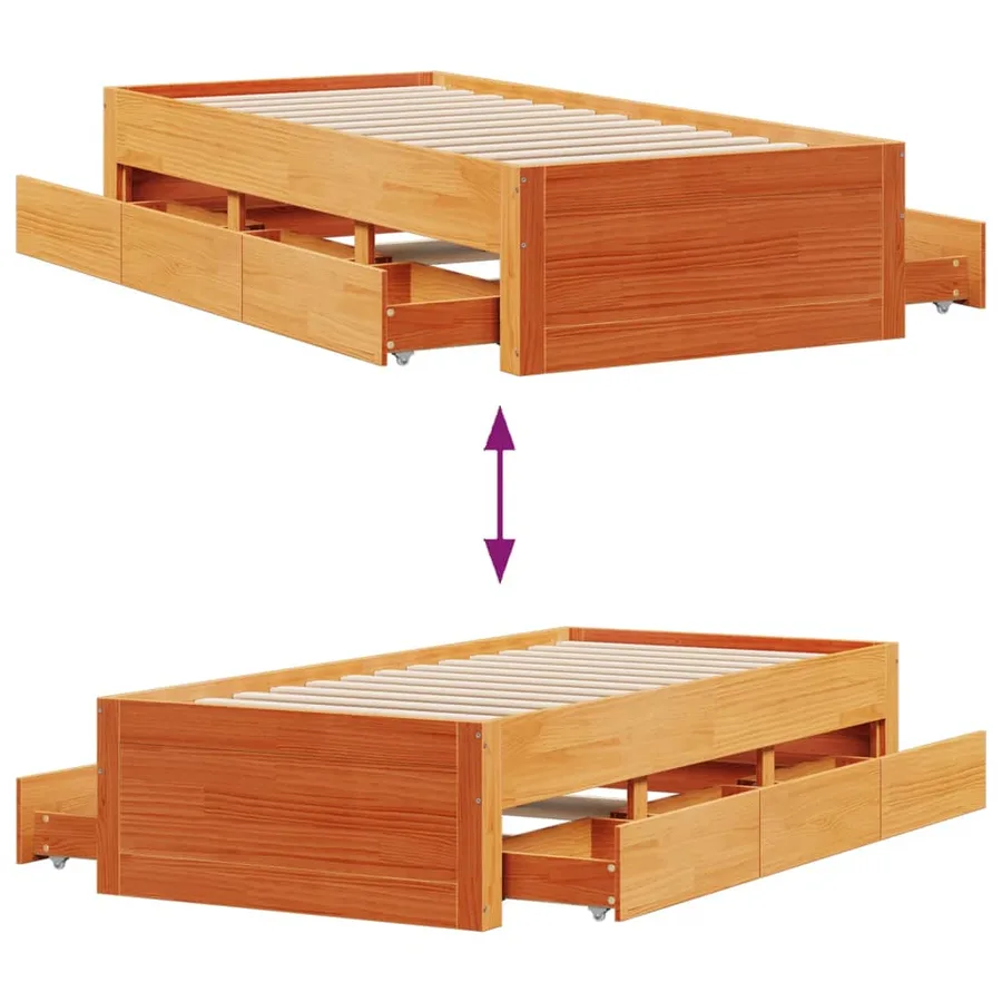 Cadre de lit sans matelas avec tiroirs 90x200cm bois pin massif - 10