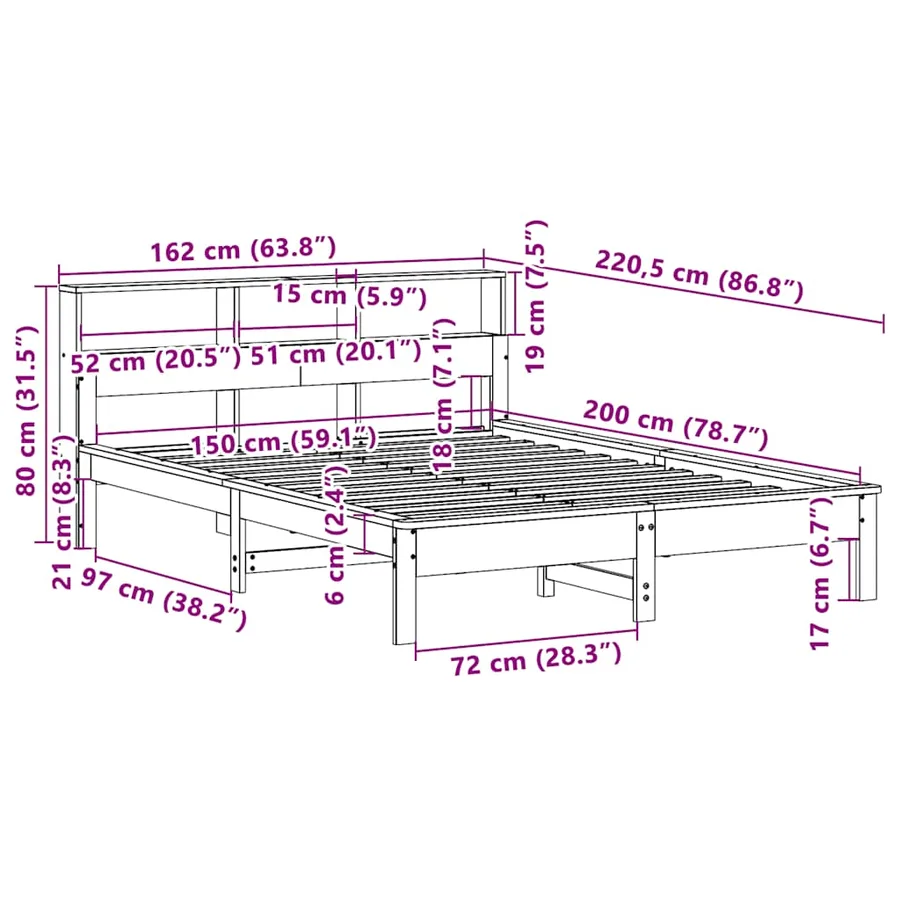 Cadre de lit sans matelas 150x200 cm bois de pin massif - 9