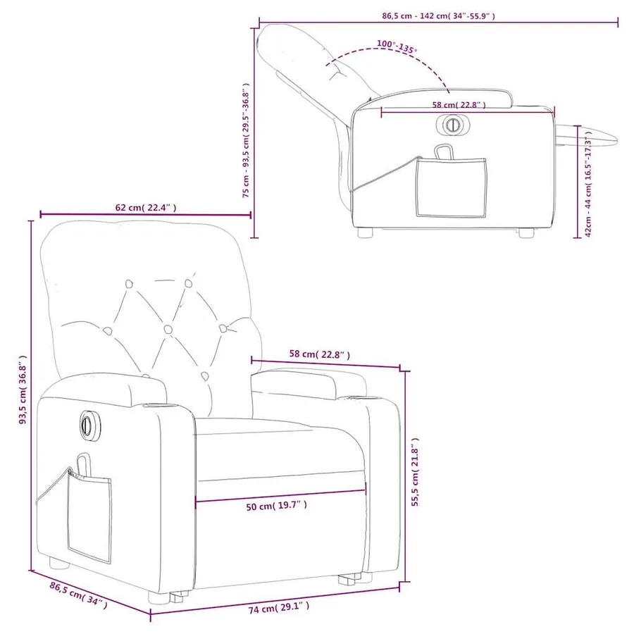 Fauteuil inclinable de massage électrique rouge bordeaux - 17