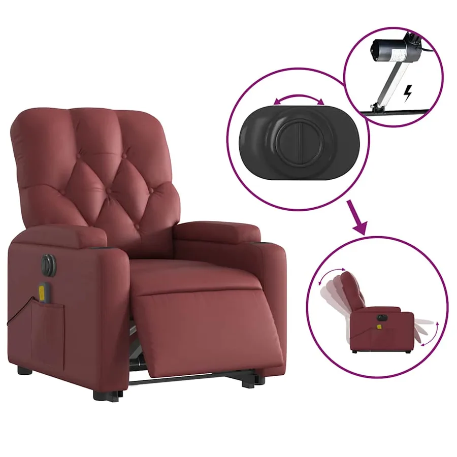 Fauteuil inclinable de massage électrique rouge bordeaux - 5