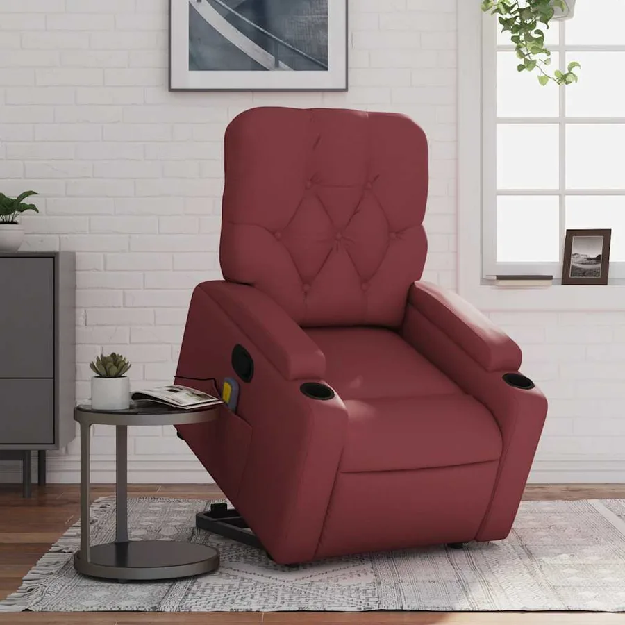 Fauteuil inclinable de massage Rouge bordeaux Similicuir - 15