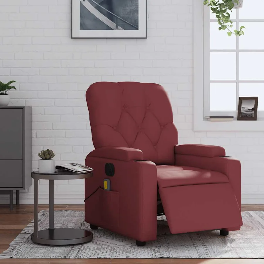 Fauteuil de massage inclinable électrique rouge bordeaux - 15