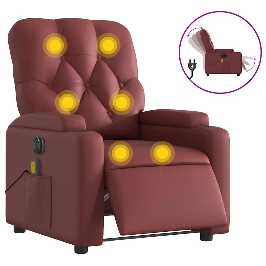 Fauteuil de massage inclinable électrique rouge bordeaux - 2