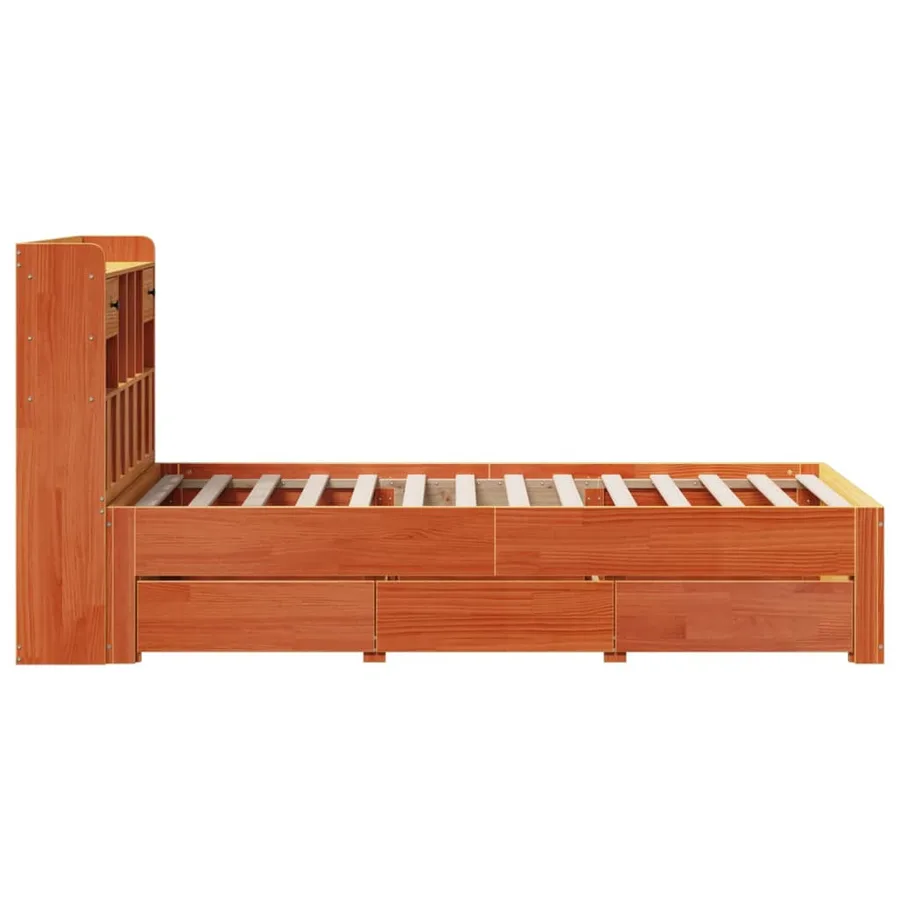 Lit bibliothèque sans matelas cire marron 75x190 cm pin massif - 10