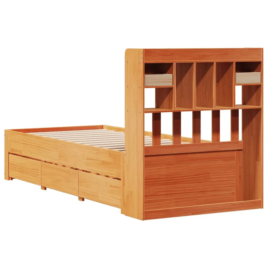 Lit bibliothèque sans matelas cire marron 75x190 cm pin massif - 11