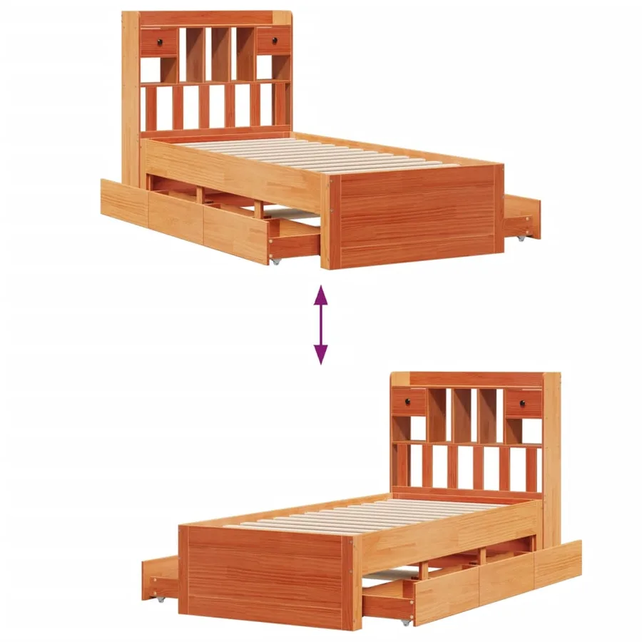 Lit bibliothèque sans matelas cire marron 75x190 cm pin massif - 12