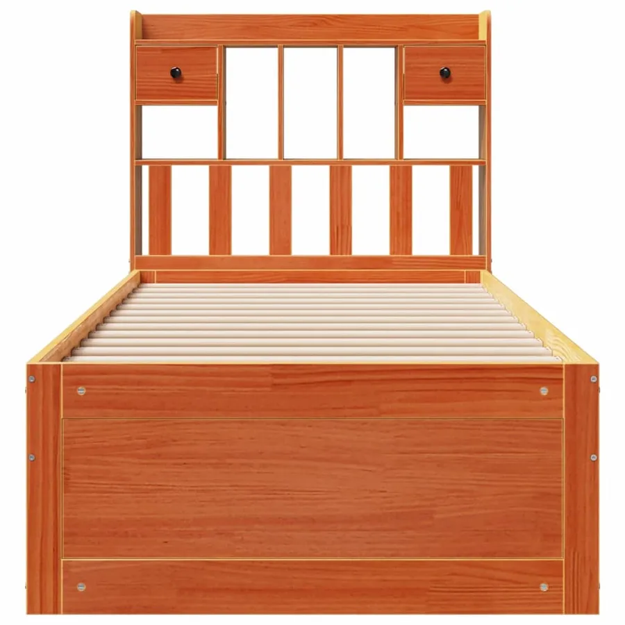 Lit bibliothèque sans matelas cire marron 75x190 cm pin massif - 4