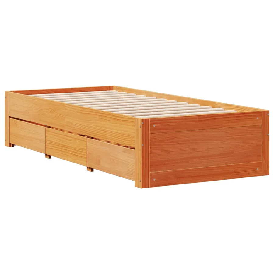 Lit bibliothèque sans matelas cire marron 75x190 cm pin massif - 6