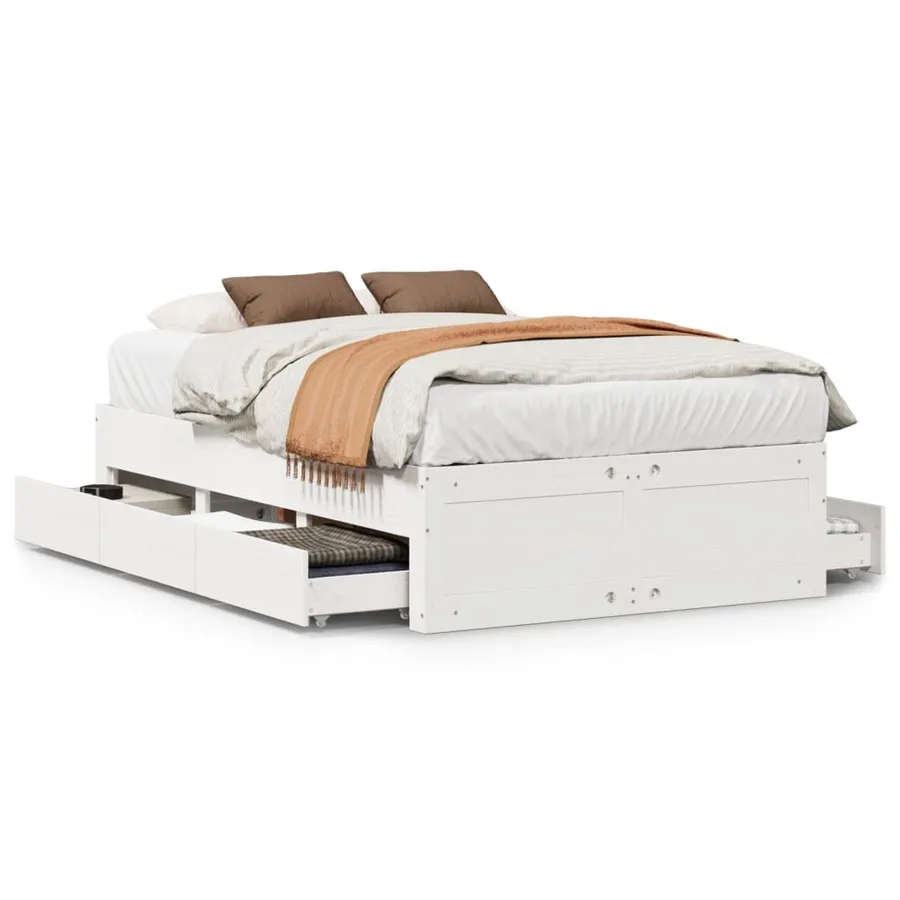 Cadre de lit sans matelas avec tiroirs 135x190 cm bois de pin - 2