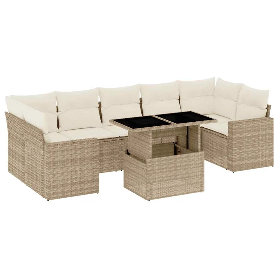 Salon de jardin avec coussins 8 pcs beige résine tressée - 2