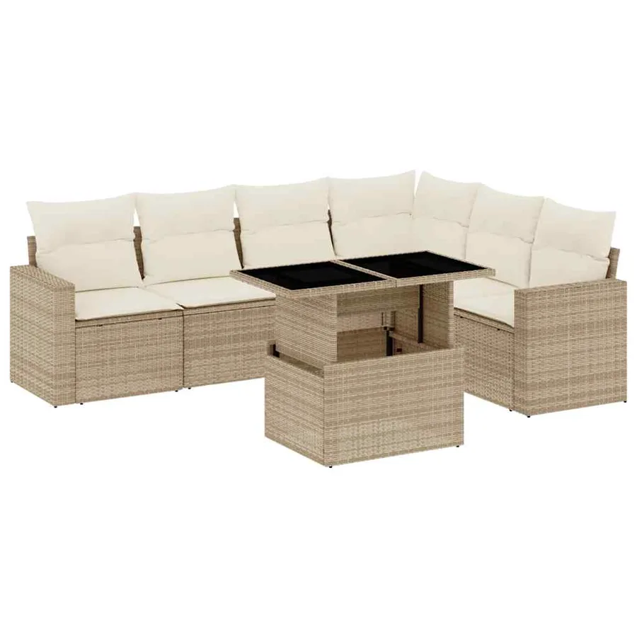 Salon de jardin avec coussins 7 pcs beige résine tressée - 2