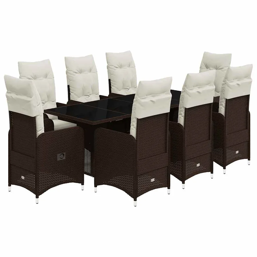 Ensemble de bistro de jardin 9 pcs coussins marron poly rotin - 2