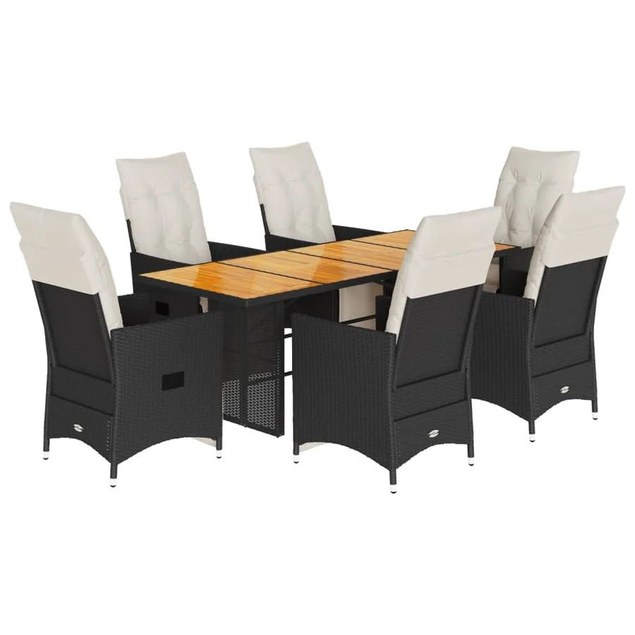Ensemble à manger de jardin coussins 7 pcs noir résine tressée - 2