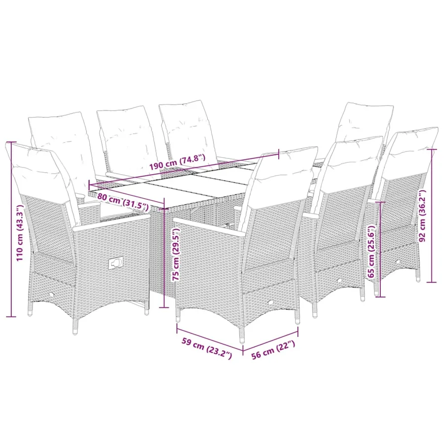 Ensemble à manger de jardin coussins 7 pcs noir résine tressée - 7