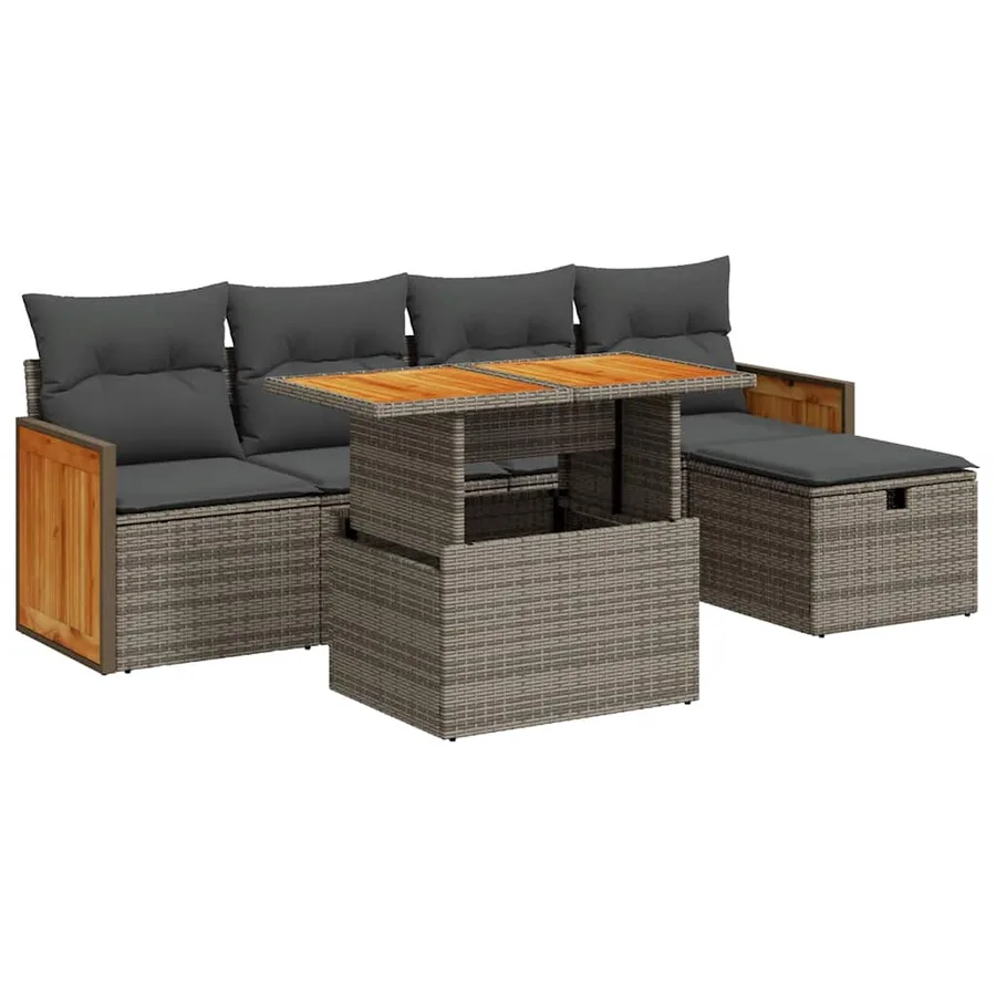 Salon de jardin 6 pcs avec coussins gris résine tressée - 2
