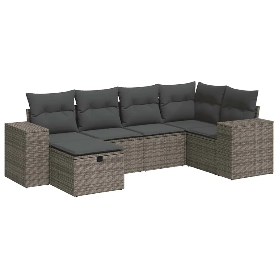 Salon de jardin 6 pcs avec coussins gris résine tressée - 2