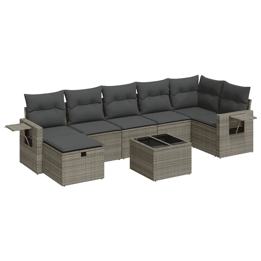 Salon de jardin 8 pcs avec coussins gris résine tressée - 2