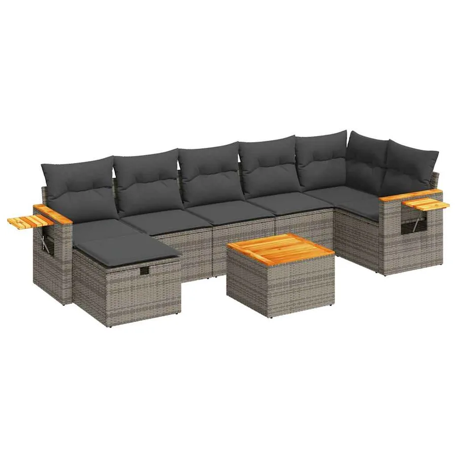 Salon de jardin 8 pcs avec coussins gris résine tressée - 2