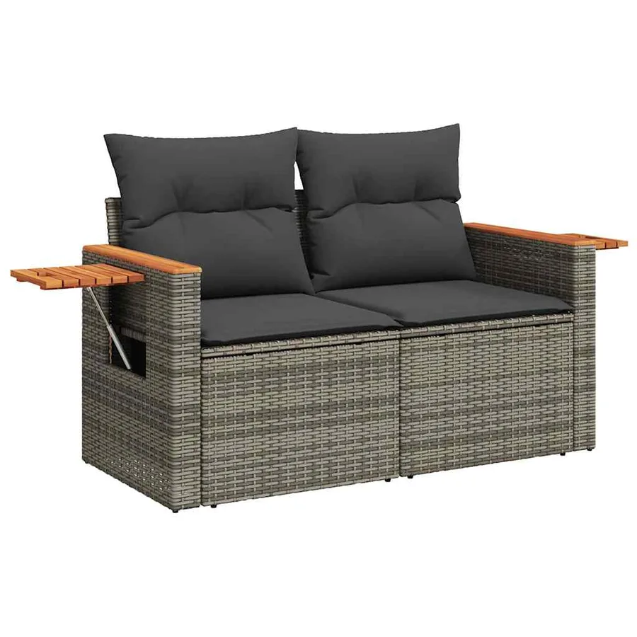 Salon de jardin 8 pcs avec coussins gris résine tressée - 5
