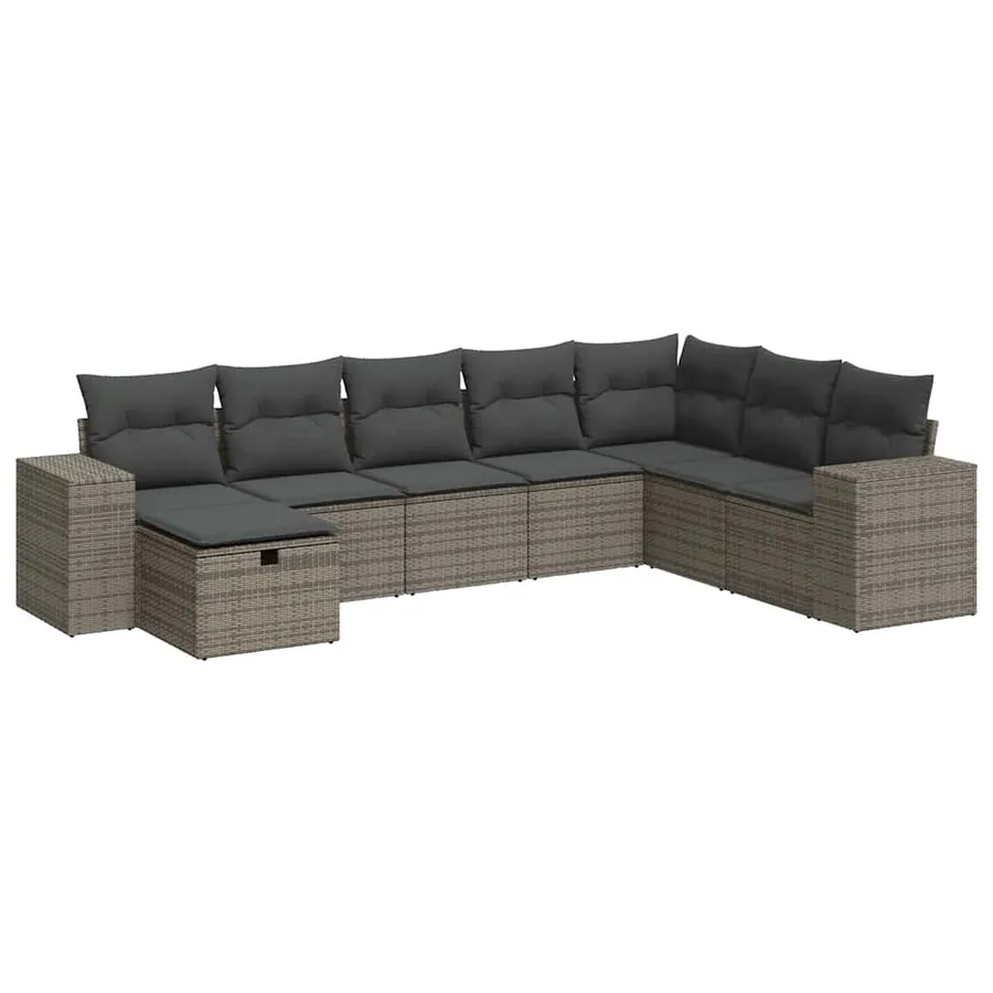 Salon de jardin 8 pcs avec coussins gris résine tressée - 2