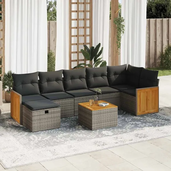 Salon de jardin 8 pcs avec coussins gris résine tressée
