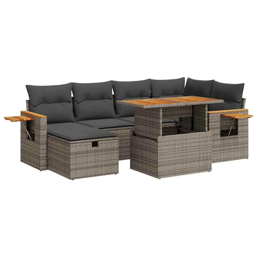Salon de jardin 8 pcs avec coussins gris résine tressée - 2