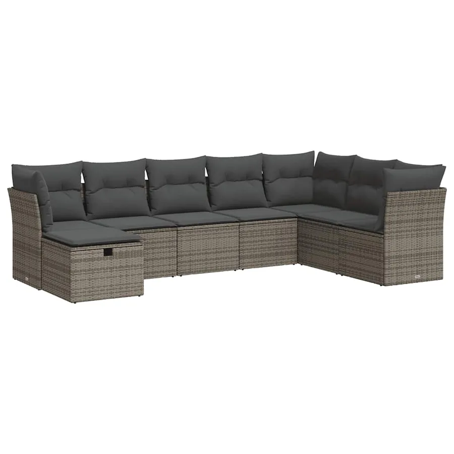 Salon de jardin 8 pcs avec coussins gris résine tressée - 2