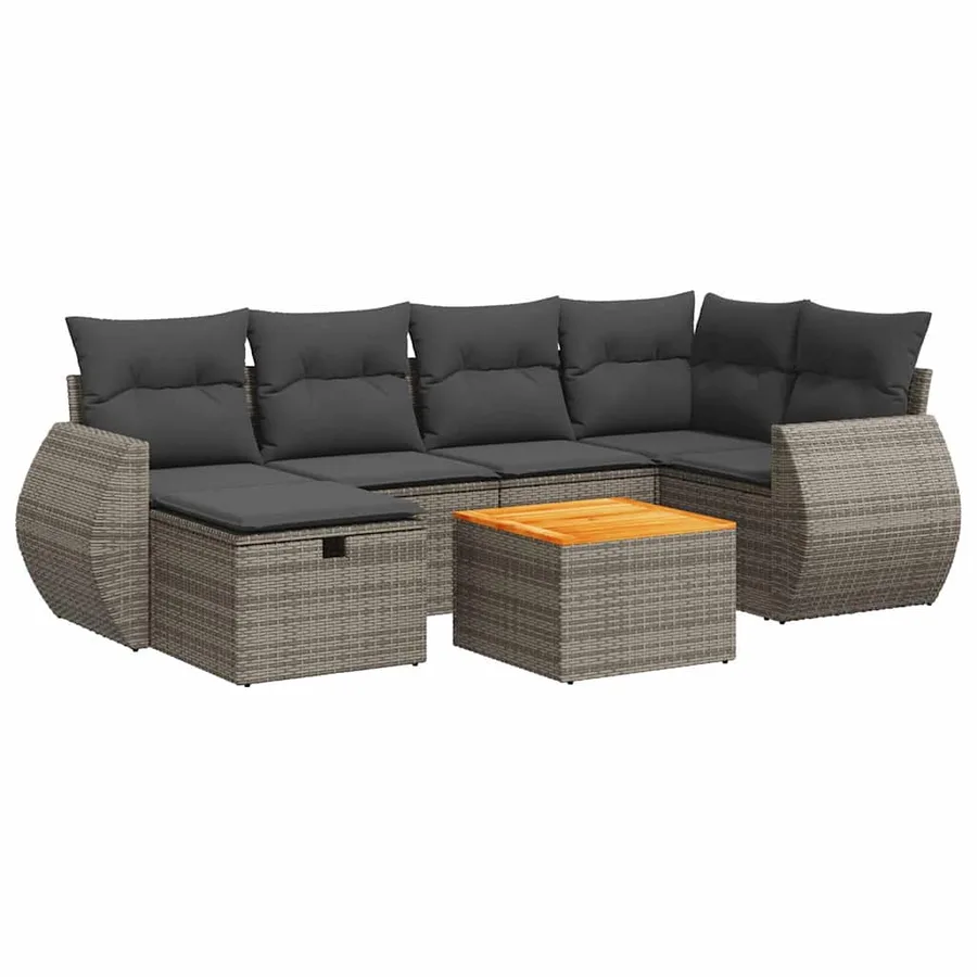 Salon de jardin avec coussins 7 pcs gris résine tressée - 2