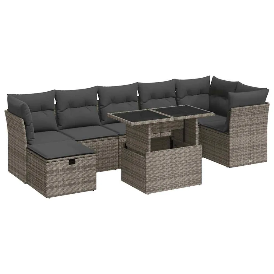 Salon de jardin 8 pcs avec coussins gris résine tressée - 2