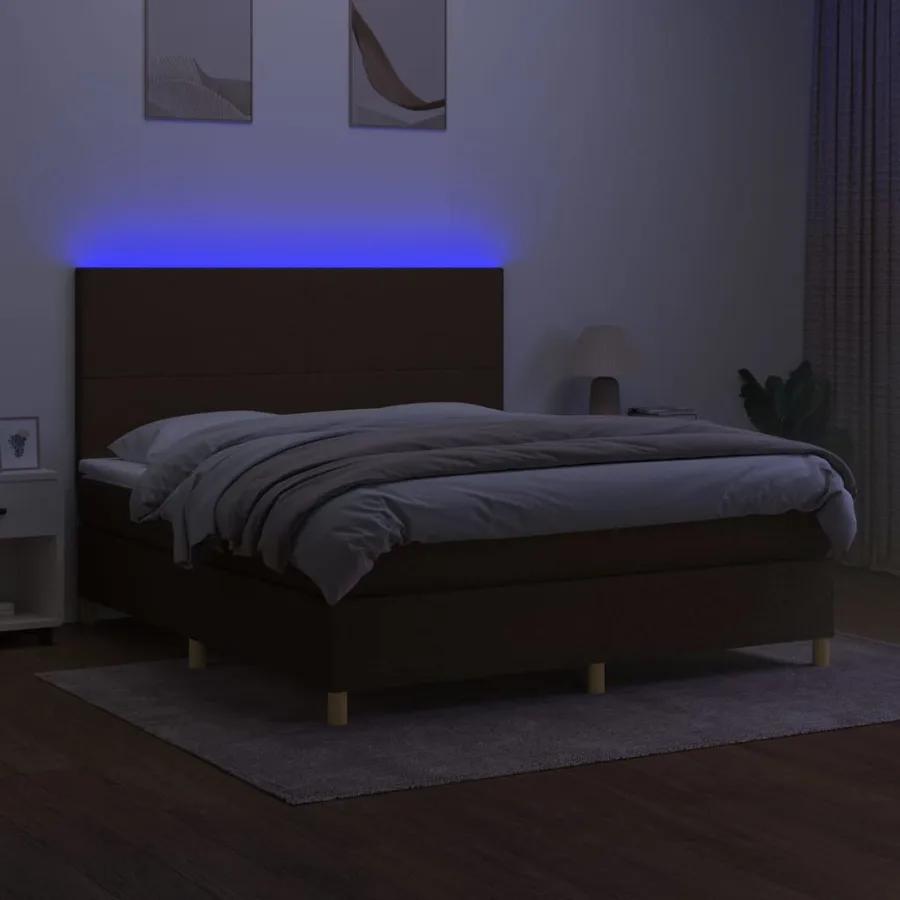 Sommier à lattes de lit matelas et LED Marron foncé 180x200 cm - 4