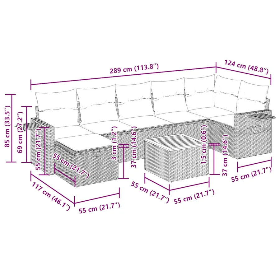 Salon de jardin 8 pcs avec coussins gris résine tressée - 16