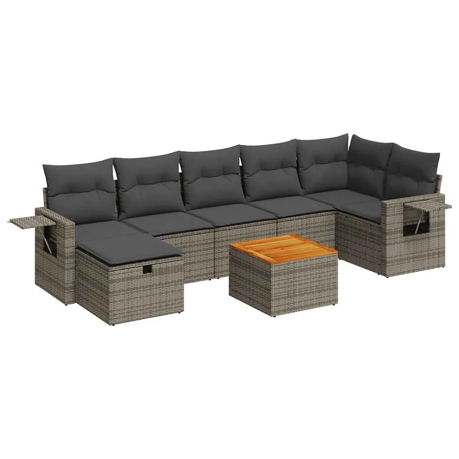 Salon de jardin 8 pcs avec coussins gris résine tressée - 2