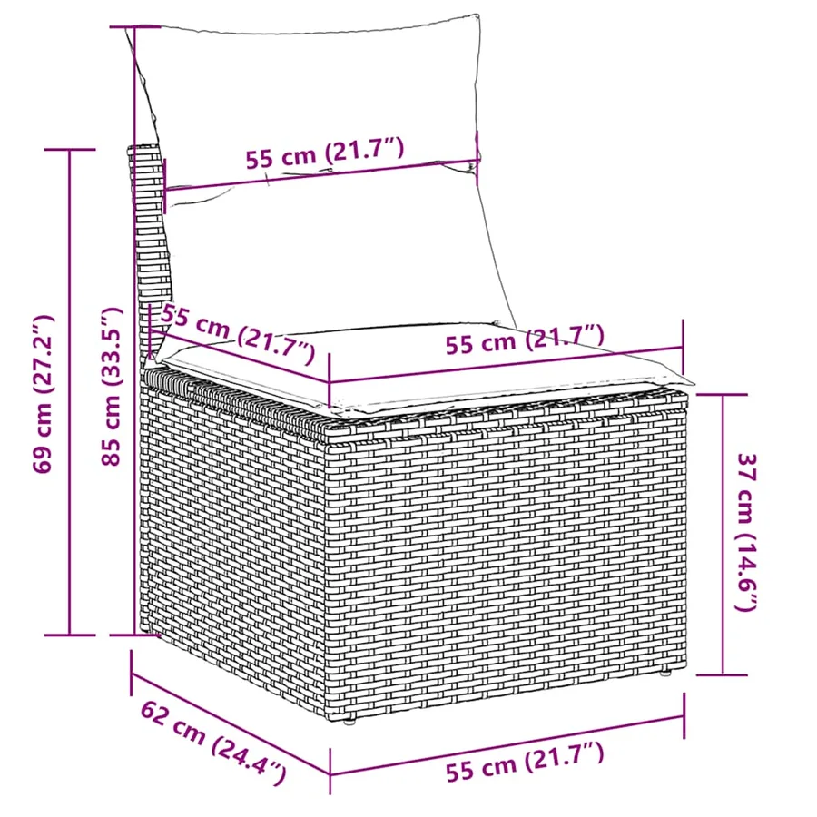Salon de jardin 6 pcs avec coussins gris résine tressée - 12