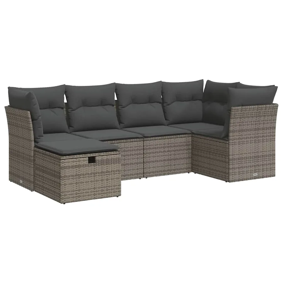 Salon de jardin 6 pcs avec coussins gris résine tressée - 2