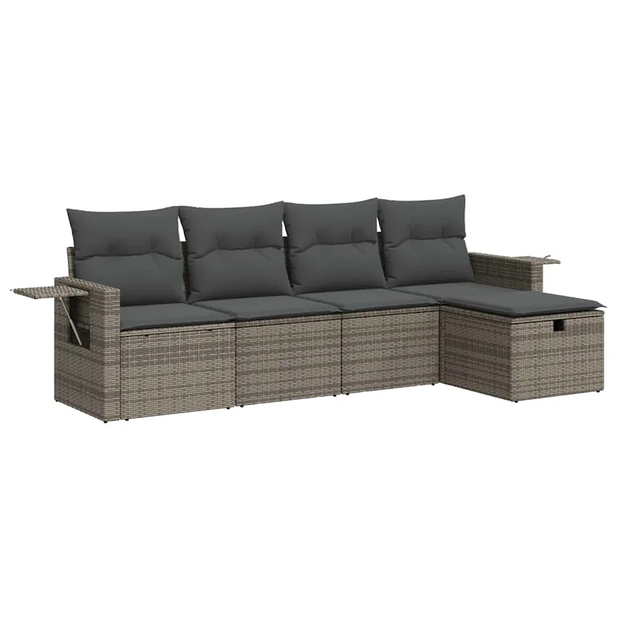 Salon de jardin 5 pcs avec coussins gris résine tressée - 2