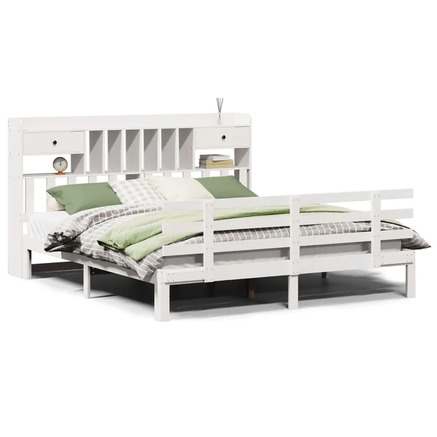 Lit bibliothèque sans matelas blanc 180x200 cm bois pin massif - 2