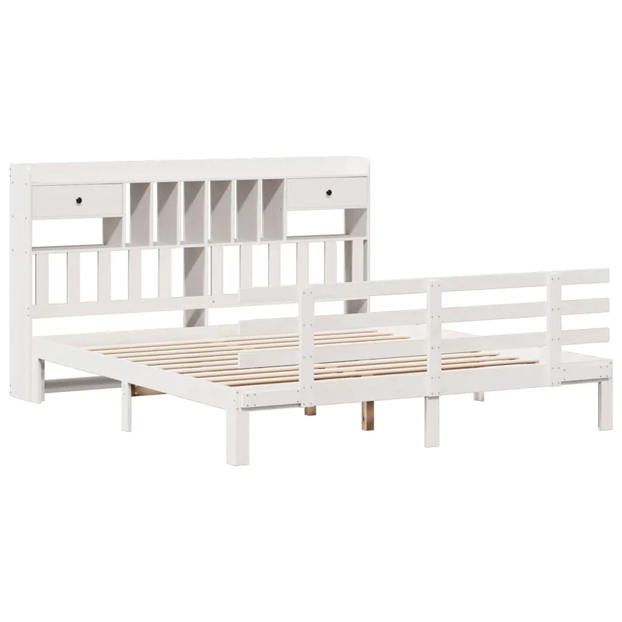 Lit bibliothèque sans matelas blanc 180x200 cm bois pin massif - 3