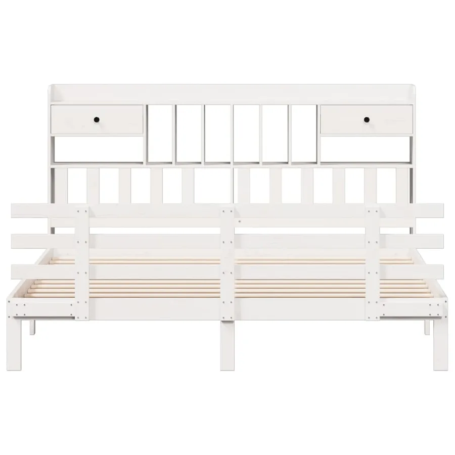 Lit bibliothèque sans matelas blanc 180x200 cm bois pin massif - 4
