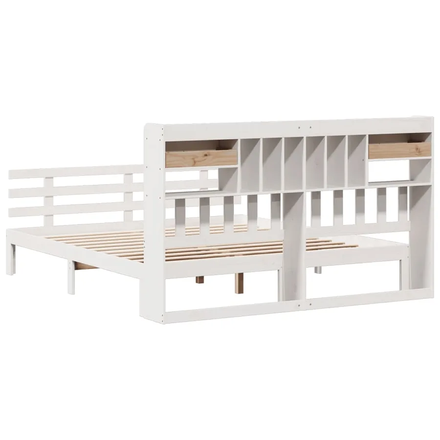Lit bibliothèque sans matelas blanc 180x200 cm bois pin massif - 6