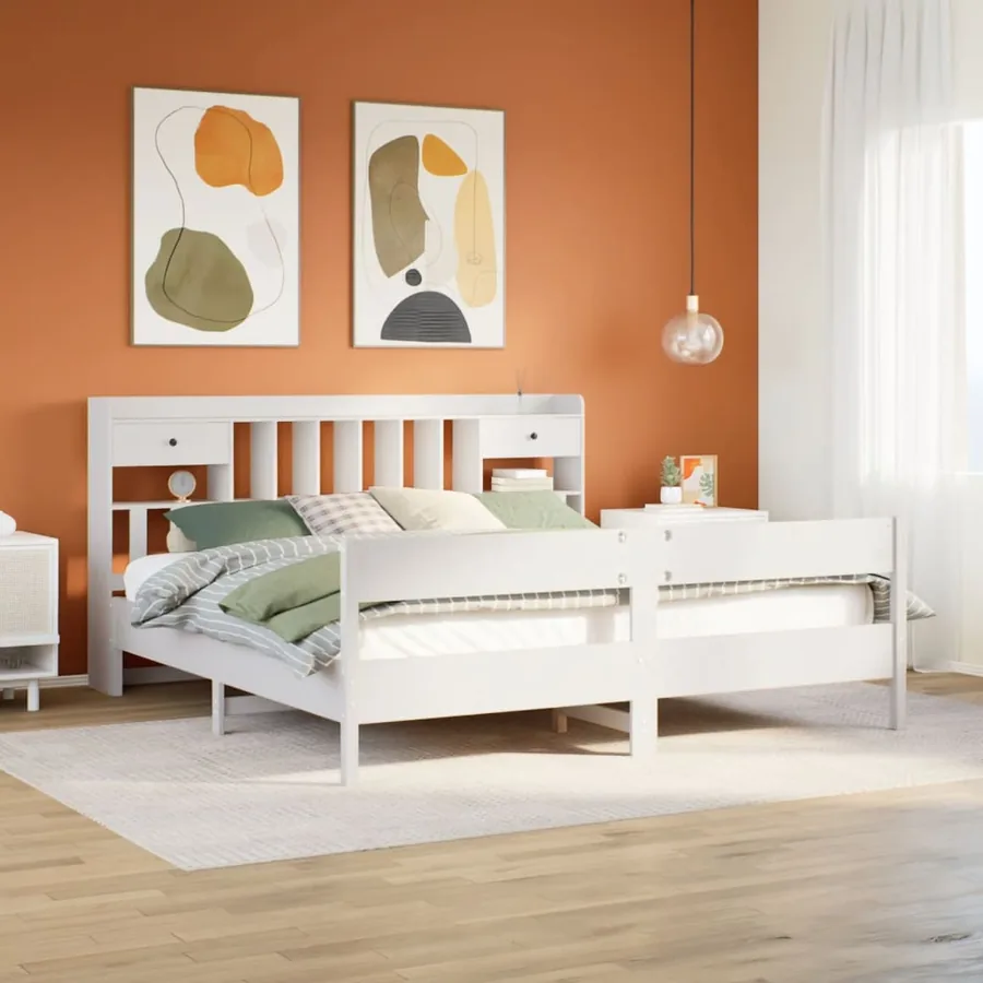 Lit bibliothèque sans matelas blanc 180x200 cm bois pin massif